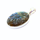 Labradorite, fantastic pendant with engraved pattern