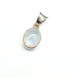 Rainbow moonstone, small oval pendant in plain silver