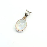 Rainbow moonstone, small oval pendant in plain silver