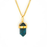 Blue Apatite, Crystal point gold-plated silver pendant