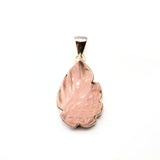 Rose quartz, engraved ornate pattern, silver pendant