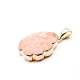 Rose quartz, engraved ornate pattern, silver pendant