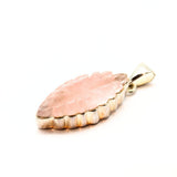Rose quartz, engraved ornate pattern, silver pendant