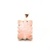 Rose quartz, engraved ornate pattern, silver pendant
