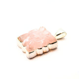 Rose quartz, engraved ornate pattern, silver pendant