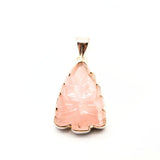 Rose quartz, engraved ornate pattern, silver pendant