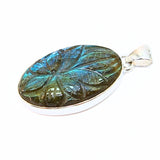 Labradorite, fantastic pendant with engraved pattern