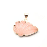 Rose quartz, engraved ornate pattern, silver pendant
