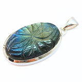 Labradorite, fantastic pendant with engraved pattern