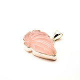 Rose quartz, engraved ornate pattern, silver pendant