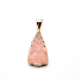Rose quartz, engraved ornate pattern, silver pendant