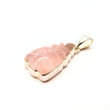Rose quartz, engraved ornate pattern, silver pendant