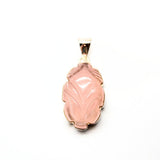 Rose quartz, engraved ornate pattern, silver pendant