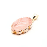 Rose quartz, engraved ornate pattern, silver pendant