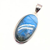 Labradorite, drop-shaped silver pendant with filigree edge