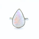Rainbow moonstone in silver ring size 11