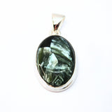 Seraphinite, unique oval silver pendant