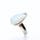 Rainbow moonstone in silver ring size 11
