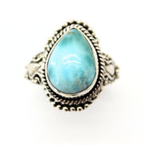 Larimar droppformad, silverring med filigran