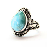 Larimar droppformad, silverring med filigran
