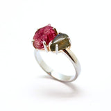 Labradorit och rosa turmalin dubbelring i silver