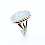 Rainbow moonstone in silver ring size 9