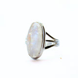 Rainbow moonstone in silver ring size 9