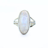 Rainbow moonstone in silver ring size 9