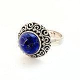 Lapis Lazuli, liten rund silverring i blomdesign