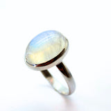 Rainbow moonstone in silver ring size 10