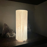 Selenite, polished cylinder lamp with electricity