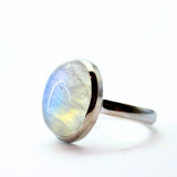 Rainbow moonstone in silver ring size 10