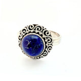 Lapis Lazuli, liten rund silverring i blomdesign