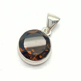 Smoky quartz, oval silver pendant