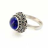 Lapis Lazuli, liten rund silverring i blomdesign