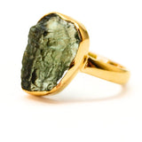 Moldavite gold ring size 6
