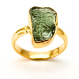 Moldavite gold ring size 6