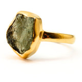 Moldavite gold ring size 8