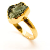 Moldavite gold ring size 8