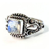 Rainbow moonstone silver filigree
