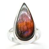 Labradorite, purple shimmering silver ring size 9