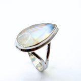 Rainbow moonstone in silver ring size 7
