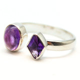 Ametist - silverring med 2 stenar