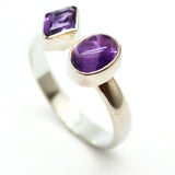 Ametist - silverring med 2 stenar