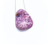 Charoite crystal necklace with silver or gold-plated chain