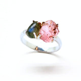 Labradorit och rosa turmalin dubbelring i silver