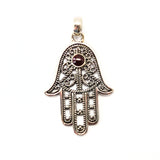 Garnet, hamsa hand filigree silver pendant