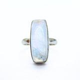 Rainbow moonstone in silver ring size 8