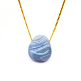 Blue banded agate, small tumbled pendant with drilled hole