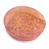 Rose quartz, engraved plate with lotus flower in gold
